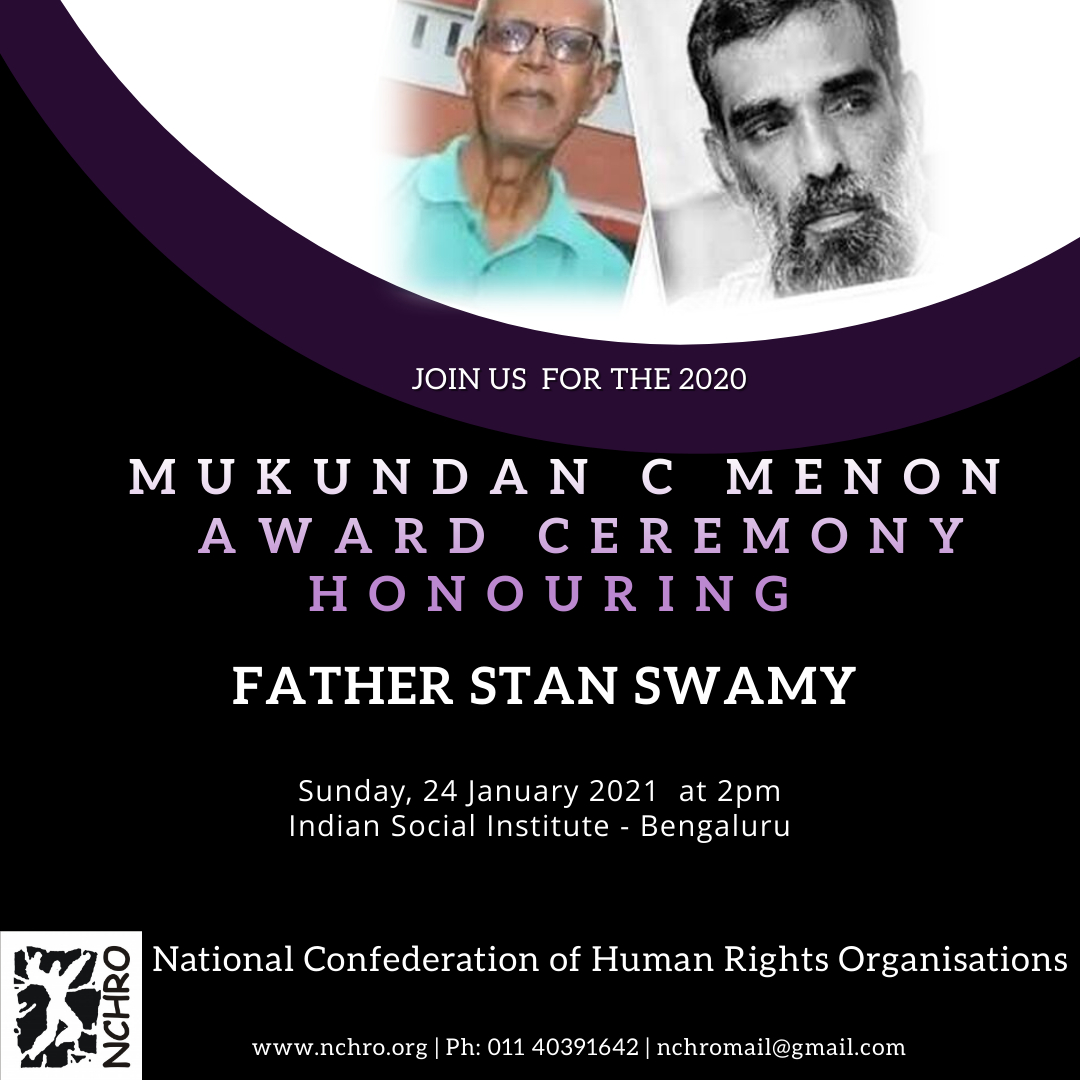 Fr.Stan Swamy being awarded Mukundan C Menon award ceremony