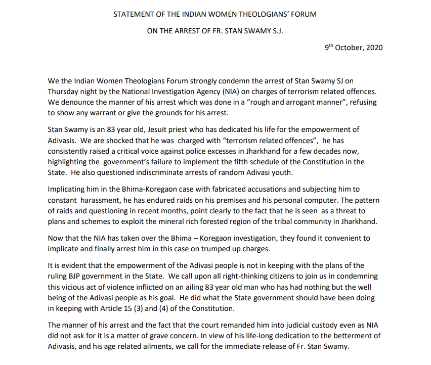 Statement of the Indian Women Theologians' Forum